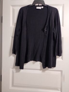 Black Women's Open Front Ribbed Cardigan Sweater